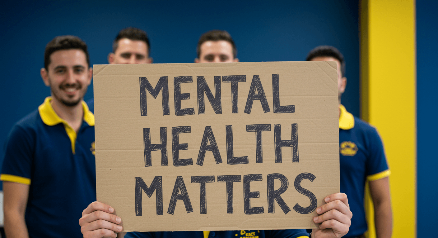 guys holding a sign that says mental health matters