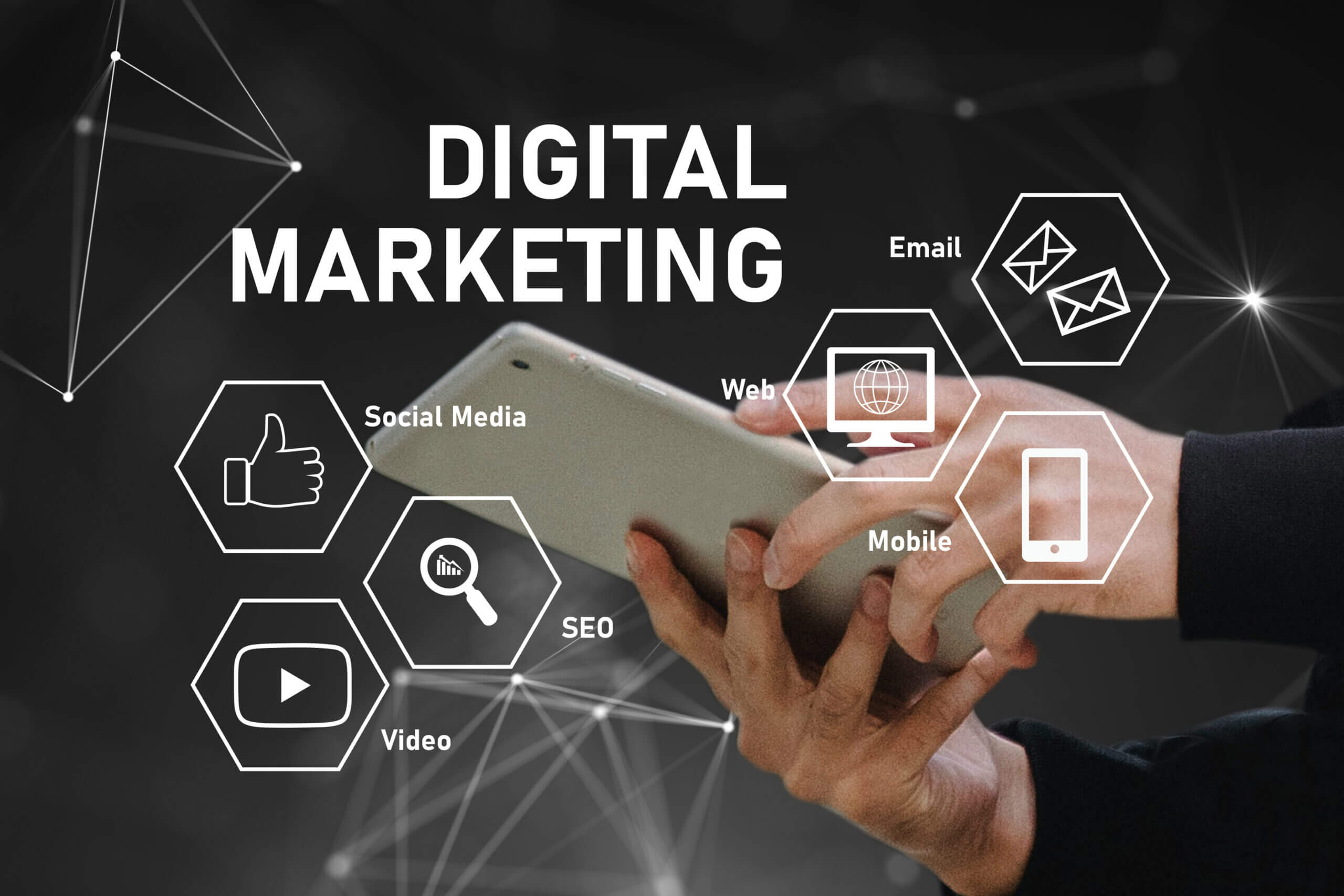 searching marketing agency on phone