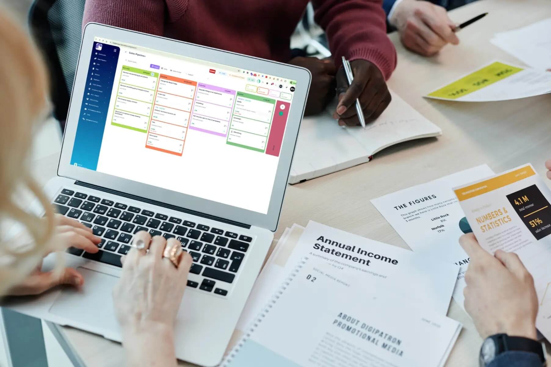 contractor using CRM on laptop
