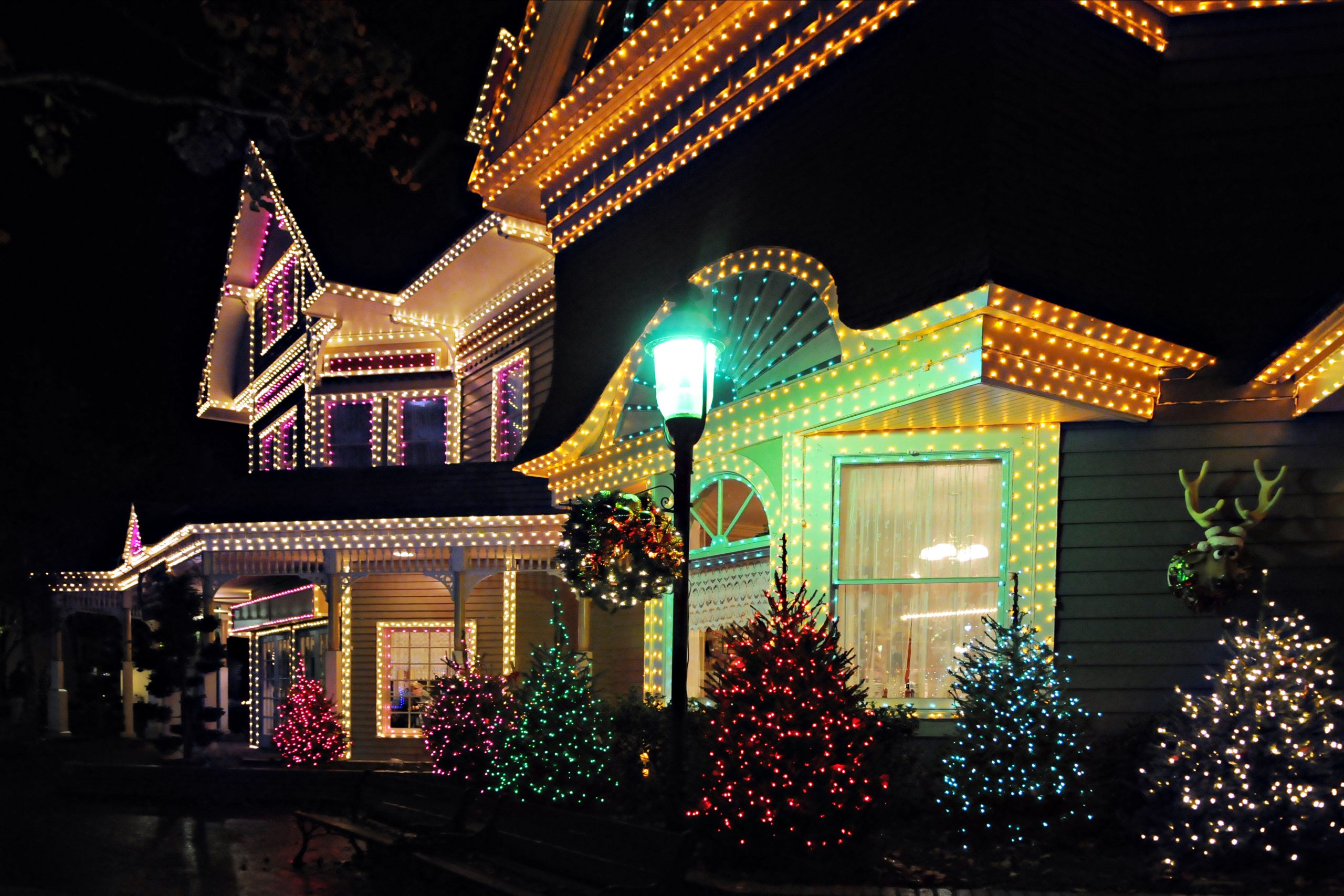 home filled with christmas lights and decorations